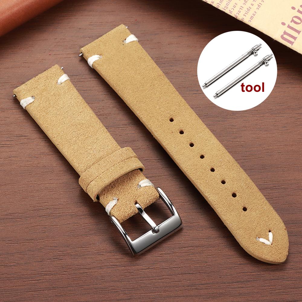 Stitching Suede Leather Watch Strap 18mm 20mm 22mm for Samsung Galaxy Watch7/6/5/4 Vintage Brown Quick Release Bracelet Straps
