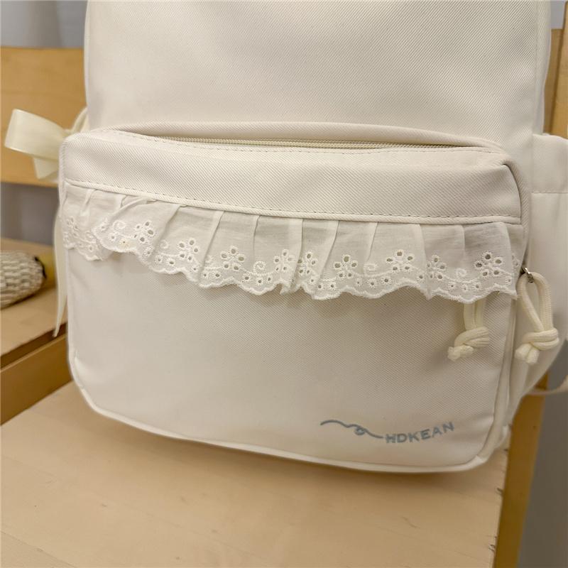 Zaino con Ricamo a Fiocco Pizzo di Nylon Borsa Scolastica per Studenti