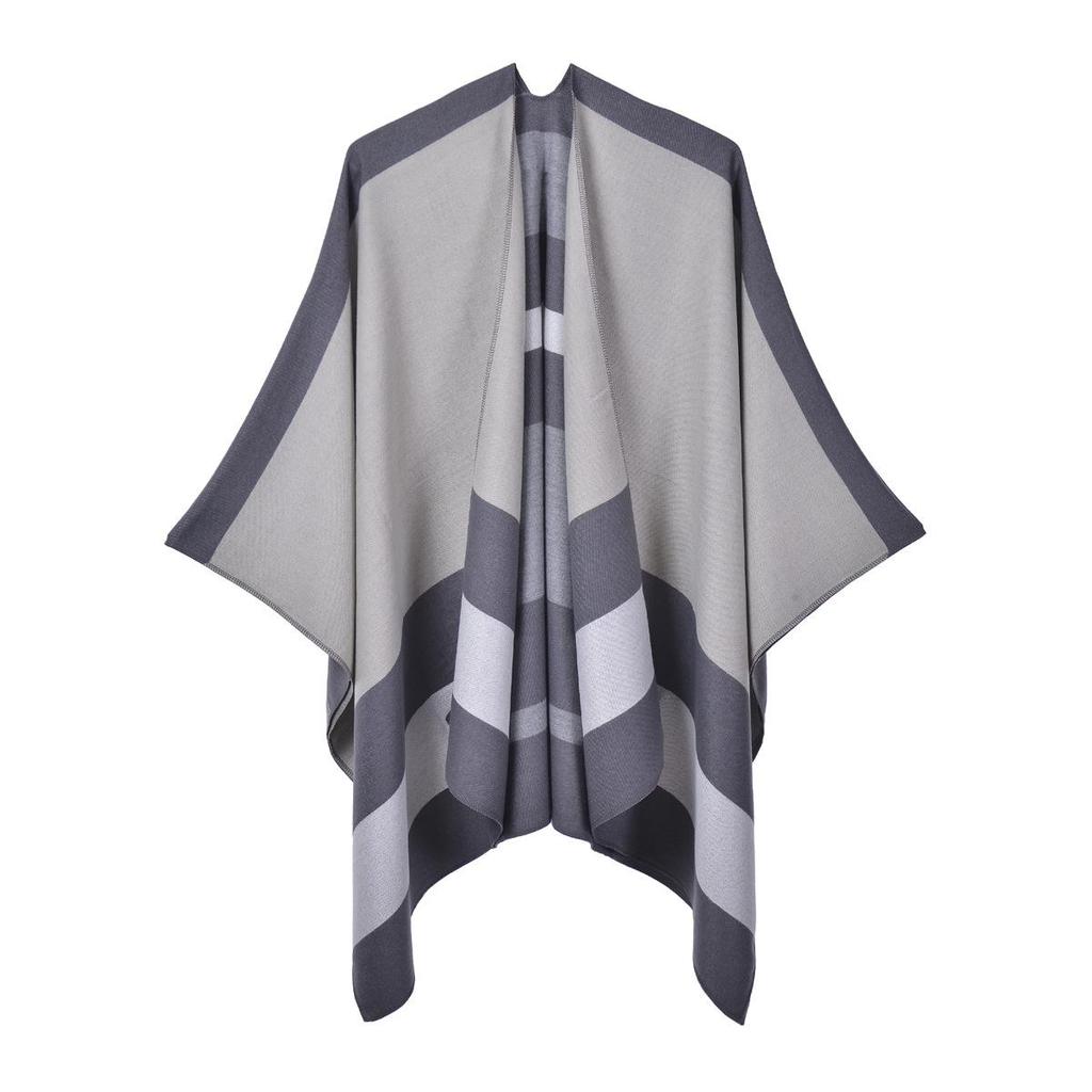 Stylish Striped Double-Sided Scarf Shawl: European & American Fashion Cape Women's Warm Outerwear Cardigan