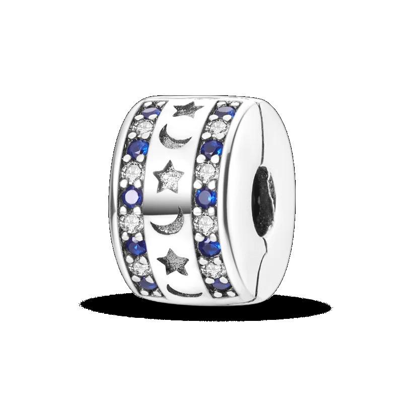 Silver Clasp 925 Silver CZ Pave Clip Charms Daisy Beads Stopper Safety Chain Fit Original Bangle Bracelet Jewelry Clip