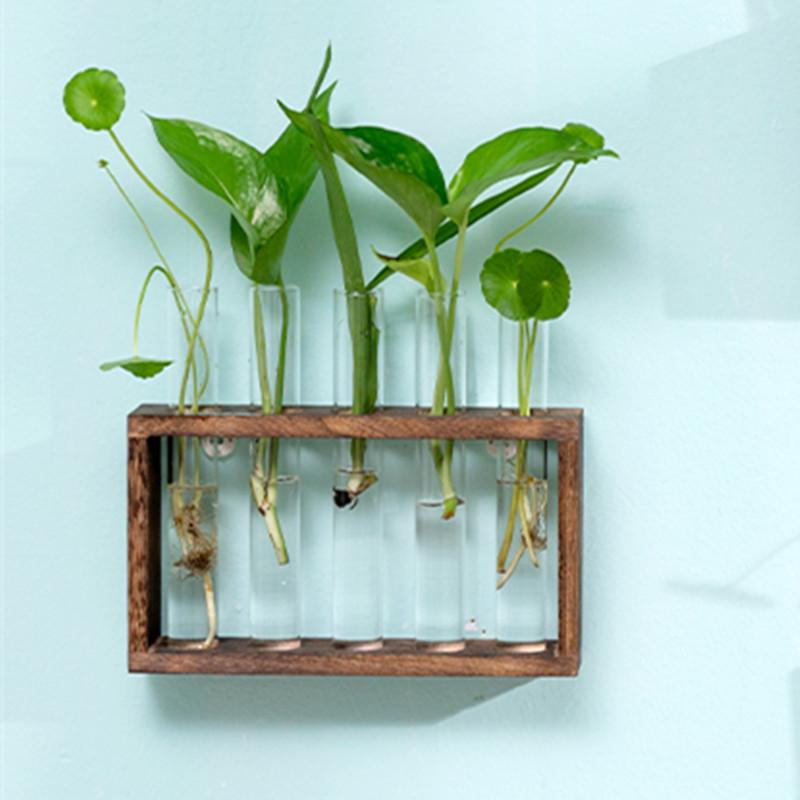 Creative Wooden Hydroponic Shelf Vase: Hanging Glass Ornament for Plant Decoration