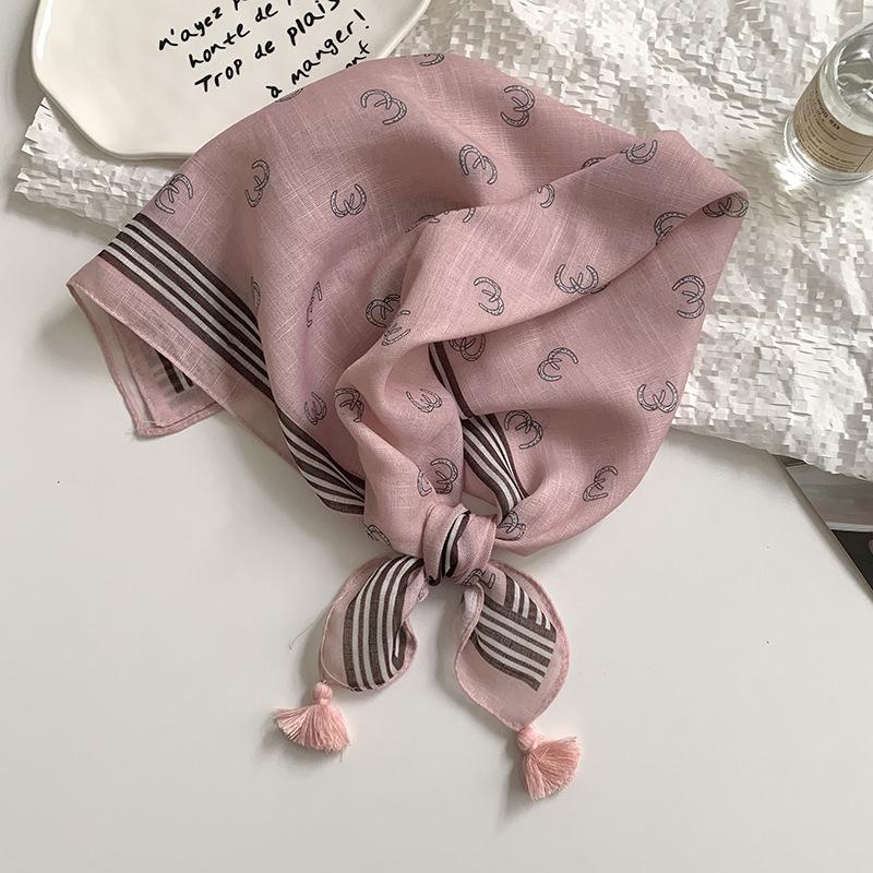 Women's silk scarf square scarf high-end neck protection scarf small fresh decorative floral headscarf hair band fringed hair accessories