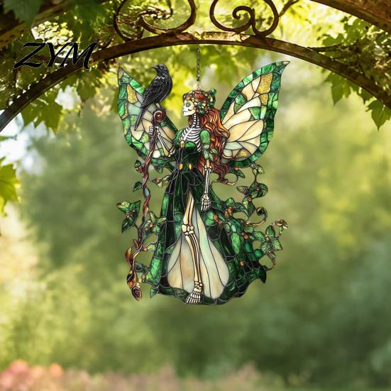 Büro-Hängedekorationen Stilvolles Buntglas-Skelett-Fee Fenster-Sonnfänger, Acryl-Dekorationsornament mit Schmetterlingsflügeln Exquisit