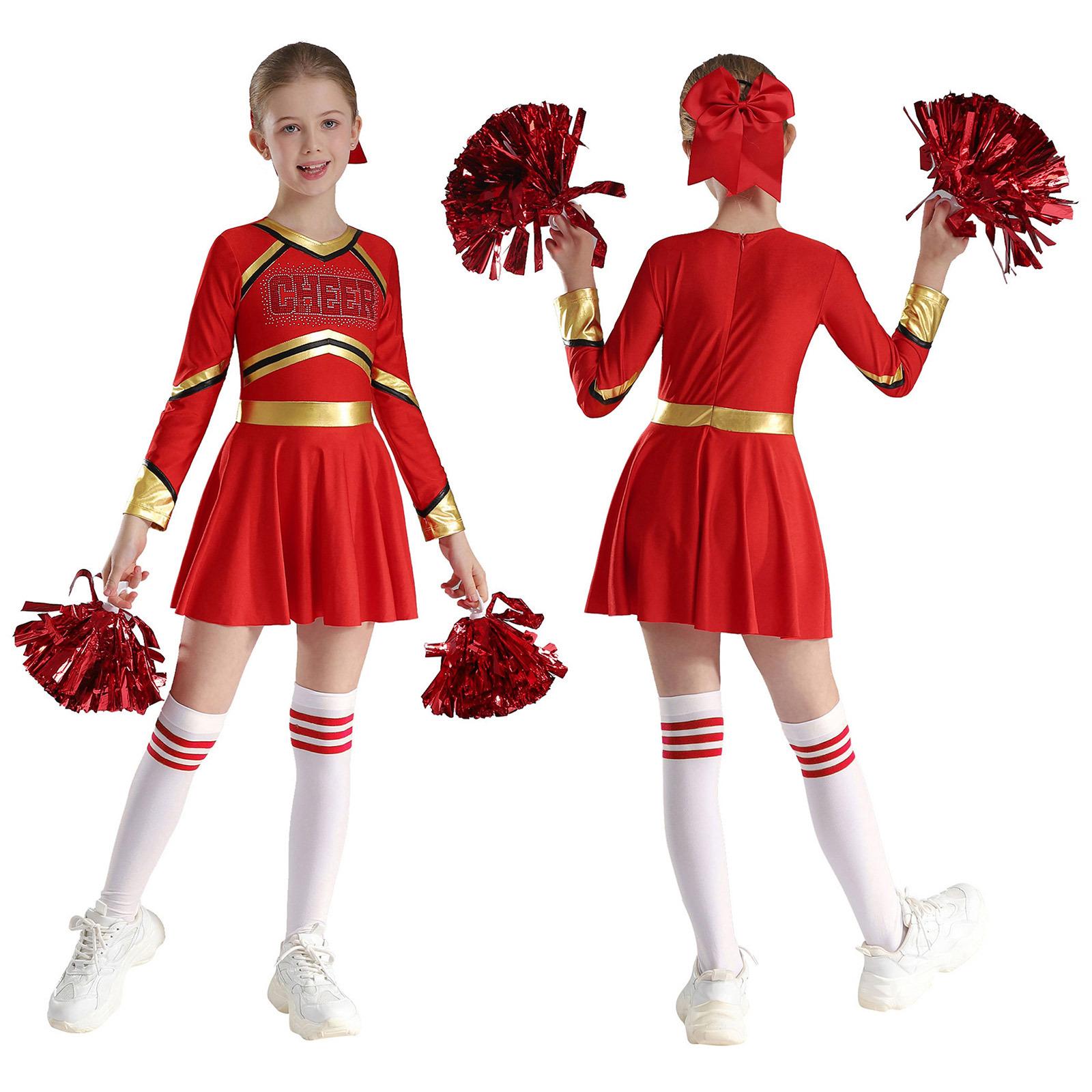 

Униформа для девочек, платье с длинными рукавами, комплект одежды для чирлидеров, костюм для сценического выступления 5-6 Years красный