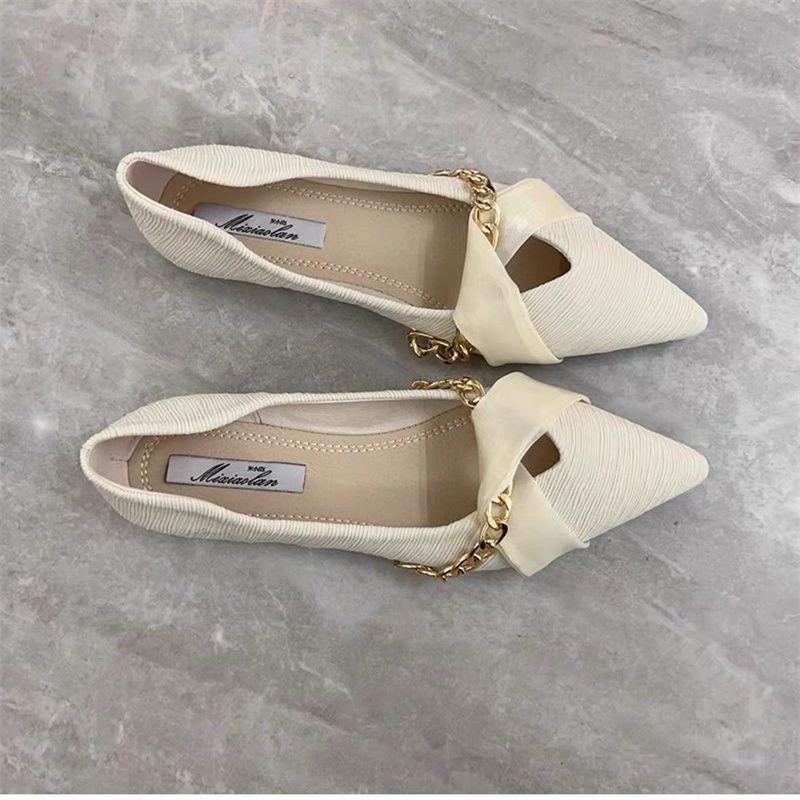 Pointed single shoes women's soft soles new summer versatile shoes small fragrant wind light mouth black four-season flat-soled ladyshoes