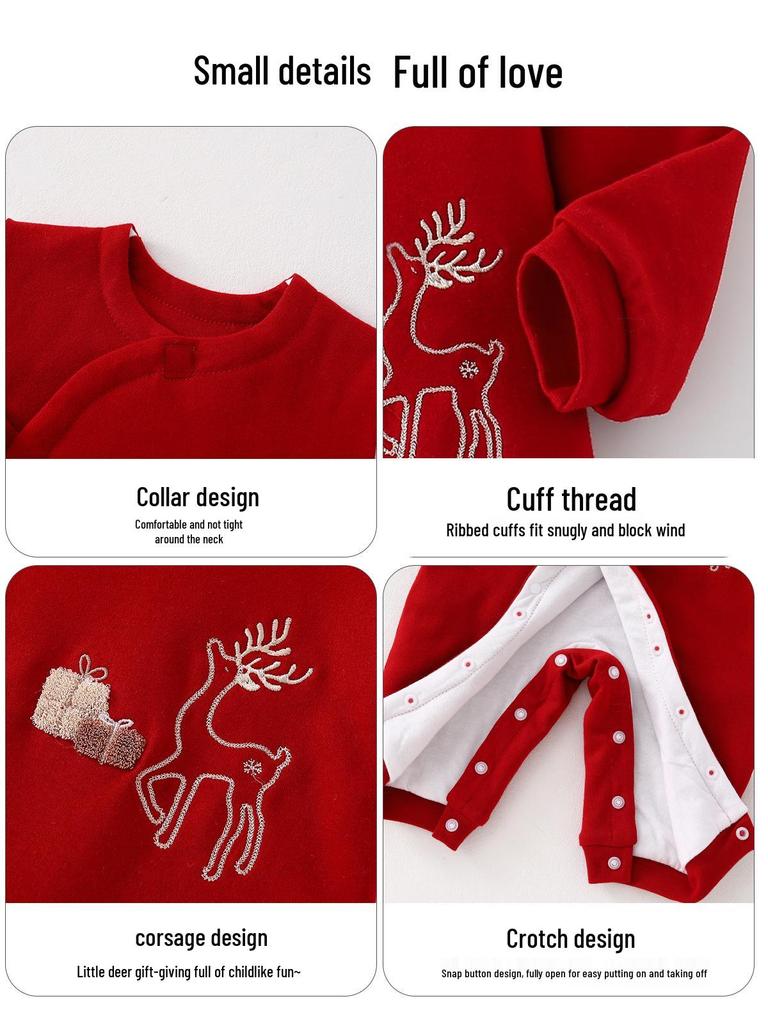 Newborn Red Cotton Jumpsuit with Asymmetrical Collar - Festive Baby Romper for New Year