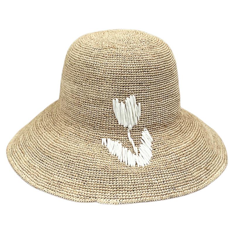Thin Lafite Straw French Bucket Hat Women'S Big-Brimmed Straw Hat Tulip Handmade Crochet Vacation Beach Sun Hat