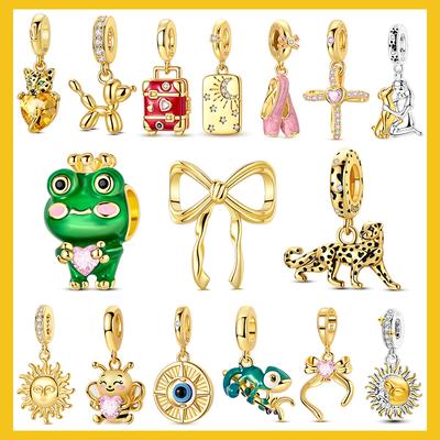 Original Copper Golden Charms Beads Sparkling Sun Bee Bow Pendants Fit Women Bracelet Necklace Diy Jewelry Gifts