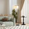 Floor Lamp, Standing Lamp, E27 Socket, Black, White Fabric Shade, Foot Switch, Iron, 47 X 37 X 153 Cm