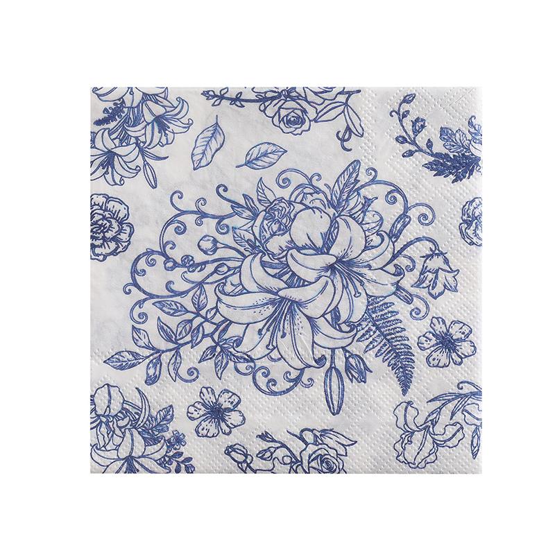 20Pcs Blue Flower Printed Paper Napkins, 2-Ply Disposable Napkins for Baby Shower Birthday Party - Table Decor Tissue Supplies