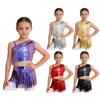 Completo da Danza Jazz per Ragazze Spalla Asimmetrica Frange Metalliche Crop Top Pantaloncini a Vita Elastica Set