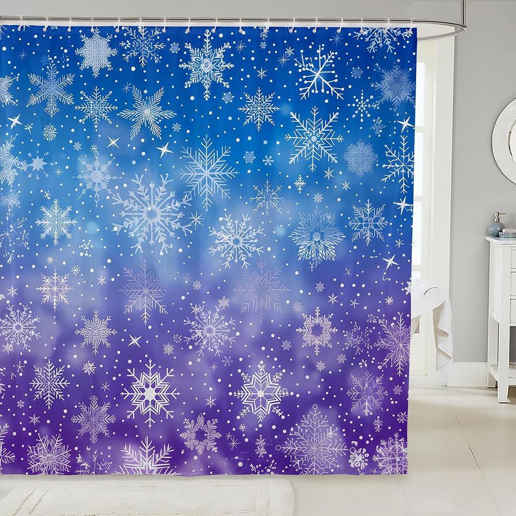 Christmas Puppy Shower Curtains Festive Pet Bathroom Curtain Kids Women Men Cute Dog Bathroom Accessories Xmas Tree Snowflake