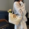 Cotton Woven Bag Spring New Fashion Portable Shoulder Bag Contrasting Color Sweet Girl Bag Seaside Vacation Beach Bag