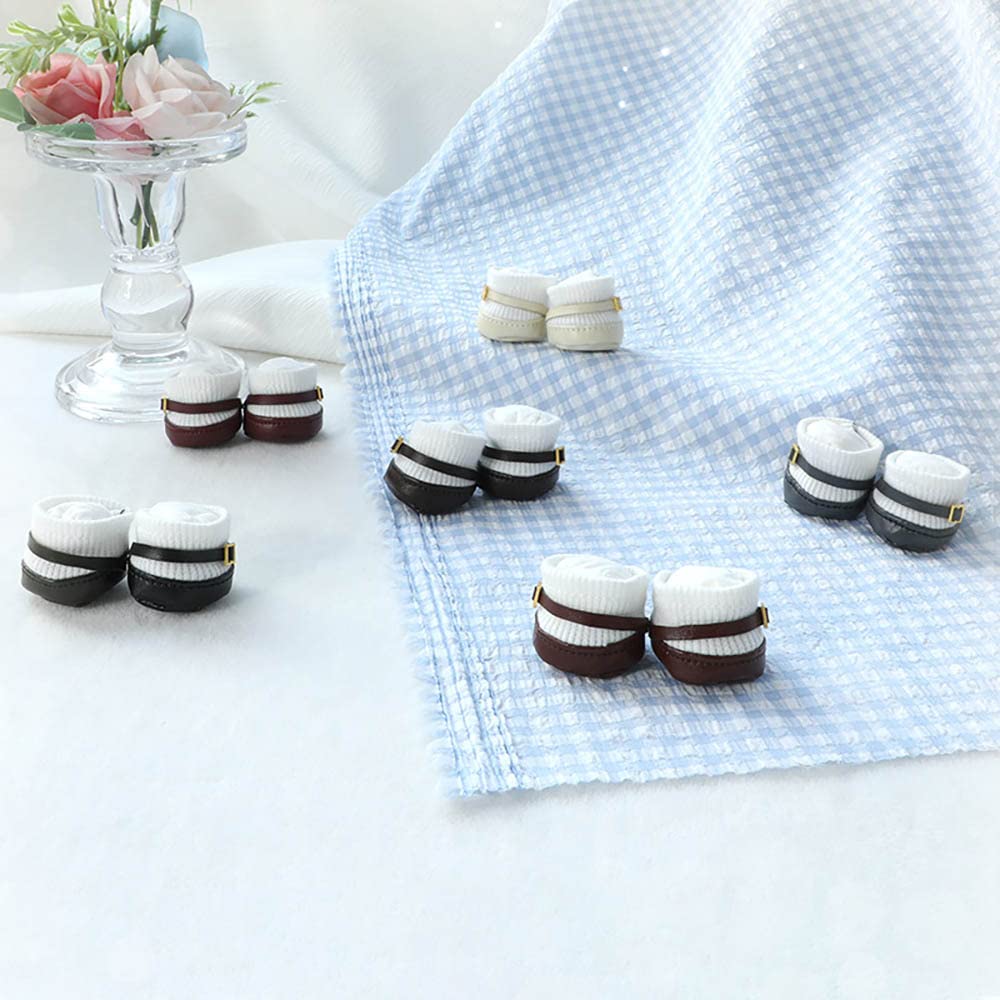 niannyyhouse 20cm Cotton Doll Shoes for Plush Dolls, Small Square Shoes, Leather Shoes x 2, Dress-Up Doll Accessories (Beige + Black)