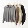 Men's Korean Retro V-Neck Polo Collar Knit Sweater for Autumn/Winter