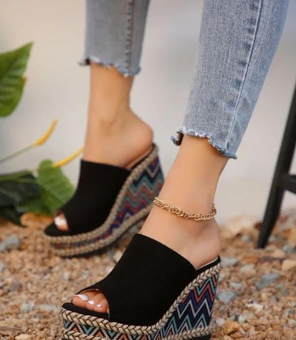 Large Size Wedge Heel Slippers For Women Waterproof  Peep Toe Slippers For Women