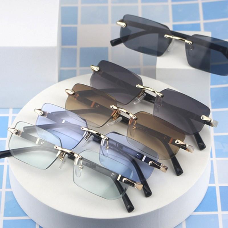 5PCS Sunglasses Fashion Gradient Square Frame Sunglasses for Women with UV Protection Korean Style Rimless Glasses for Ladies