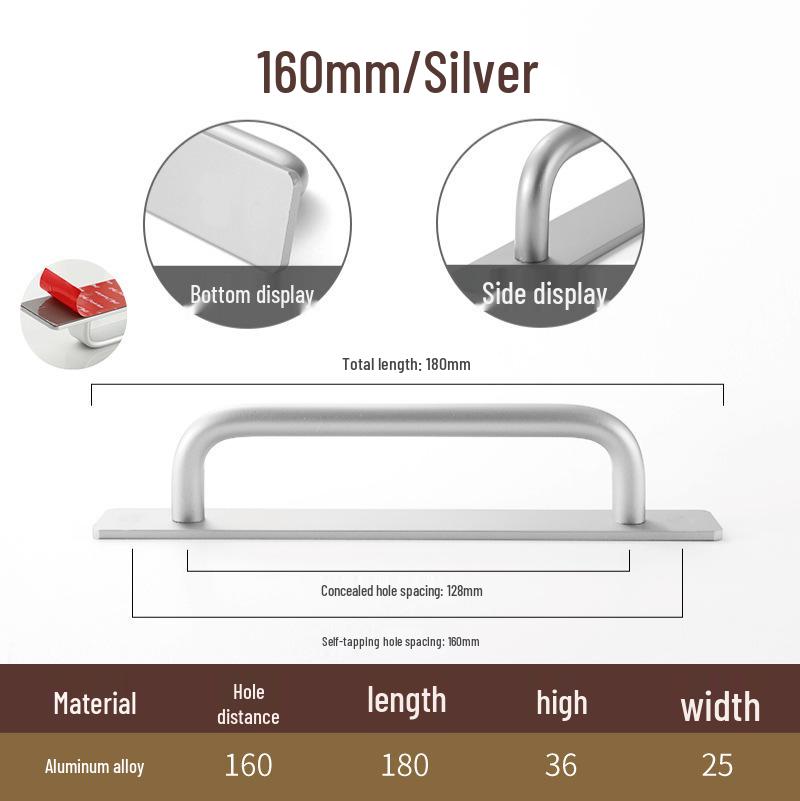 Hole-Free Aluminum Alloy Sliding Door Handle for Cabinets and Drawers