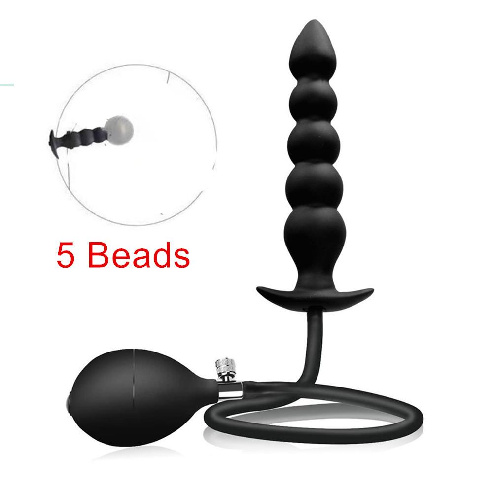 Super Long 5 Beads Inflatable Anal Plug Silicone Column Expandable Big Butt Plug Dildo Pump Ass Dilator Bdsm Sex Toy for Couples