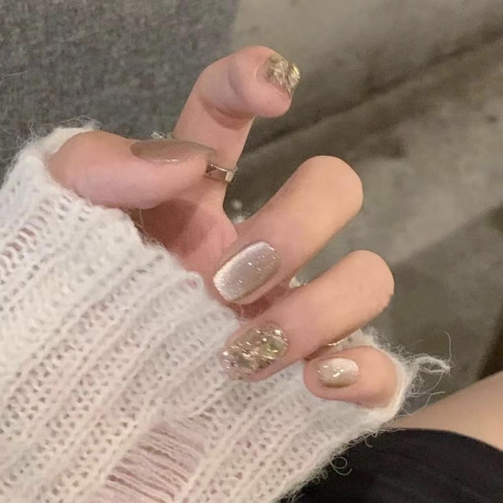 10pcs/set Purely Handmade Wearable Nails Removable Nail Art French Simple False Nails Finished Long and Short Nails