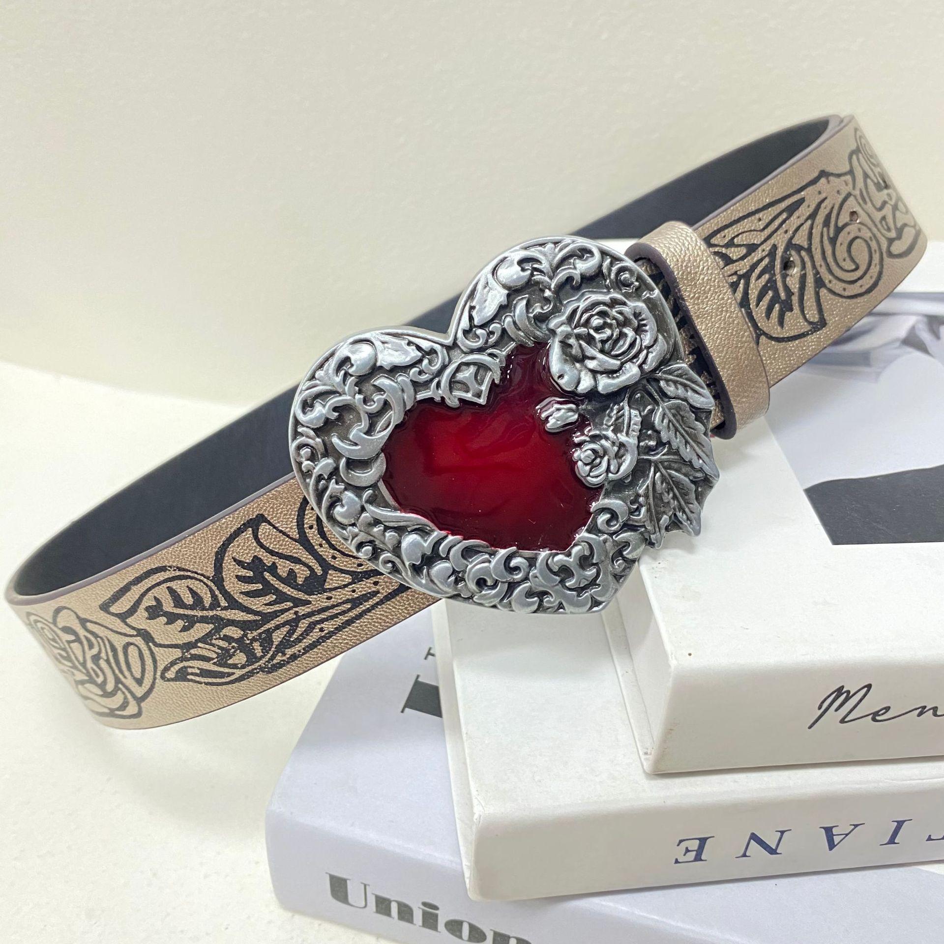 Punk Style Hottie Goth Dark Style Belt Retro Personality Embossed Love Belt Men And Women The Same Style 105cm