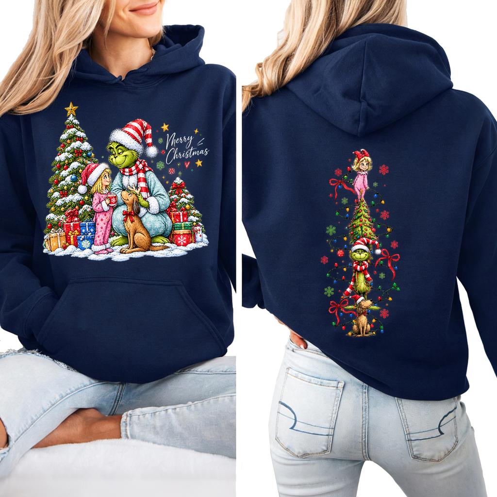 Women's Christmas Print Hooded Sweatshirt Lightweight Long Sleeve Pullover for Holiday