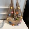 Sac à Bandoulière Bohème au Crochet Sac de Plage Tricoté avec des Fleurs Colorées Sac Cabas Léger Tissé pour Femmes Filles Vacances d'Été Voyage Pique-nique Shopping