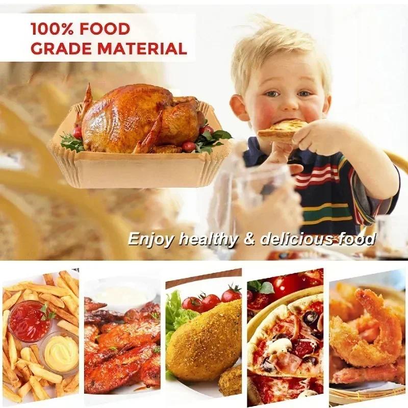 50/100PCS Air Fryer Bakeware Disposable Paper Tray Non-Stick Mat Baked Silicone Paper Square Round Air Fryer Accessories