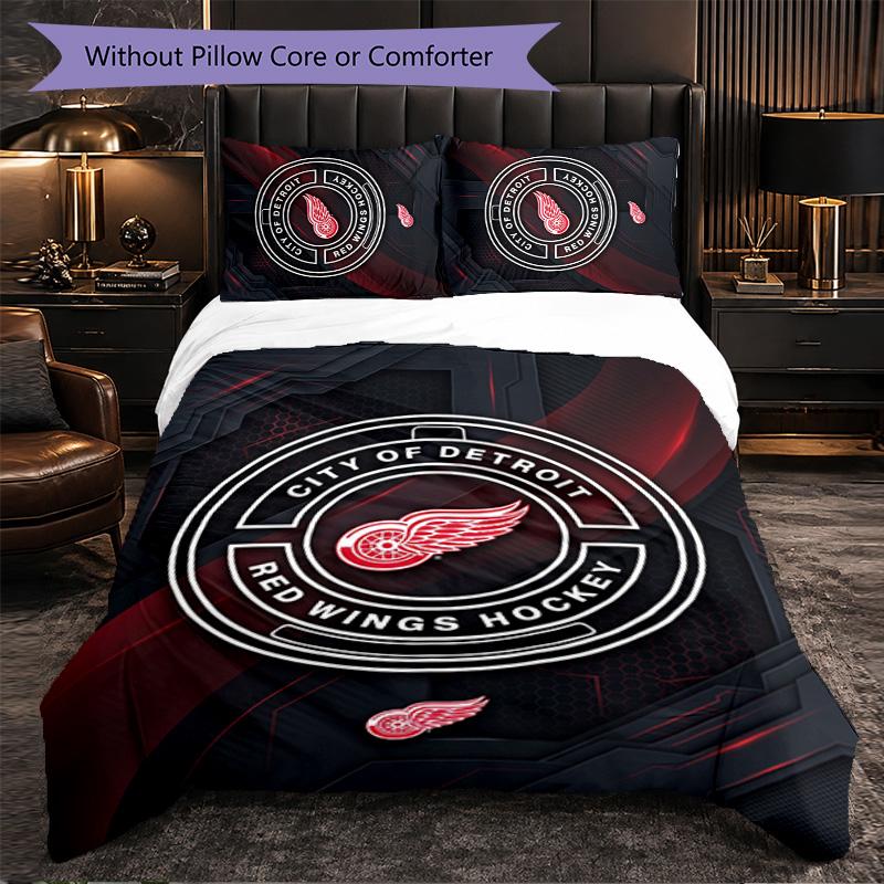 Set Biancheria da Letto in Microfibra con Motivo Detroit Red Wings 3 Pezzi Copripiumino Decorativo per Camera da Letto Uso Domestico