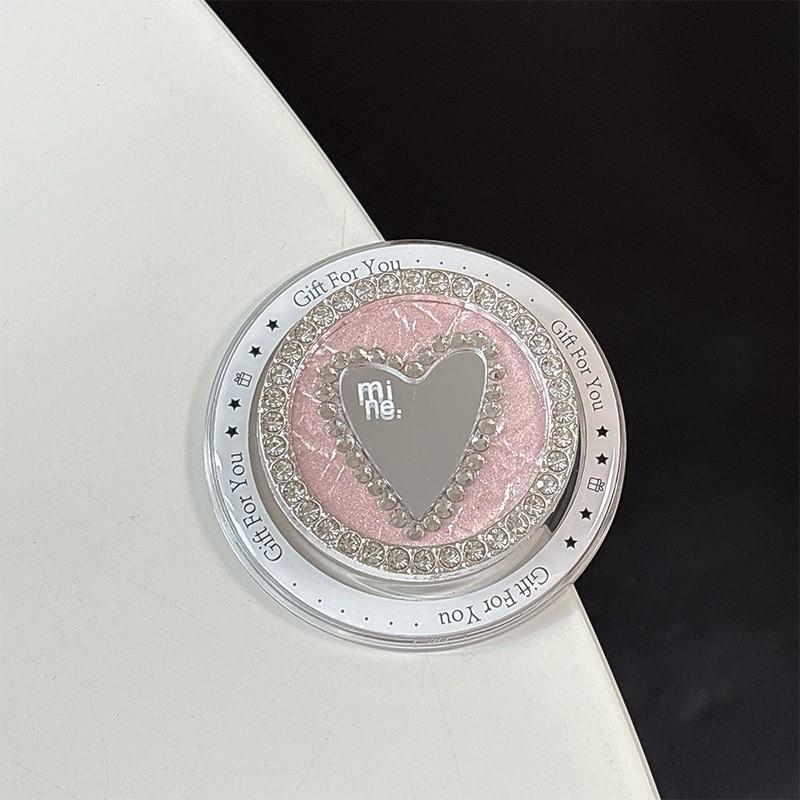 

Luxury Japanese Korean Mobile Phone Airbag Holder Magnetic Suction Adhesive Leather Circular Rhinestone Heart-shaped Mirror High-end Women s New Model