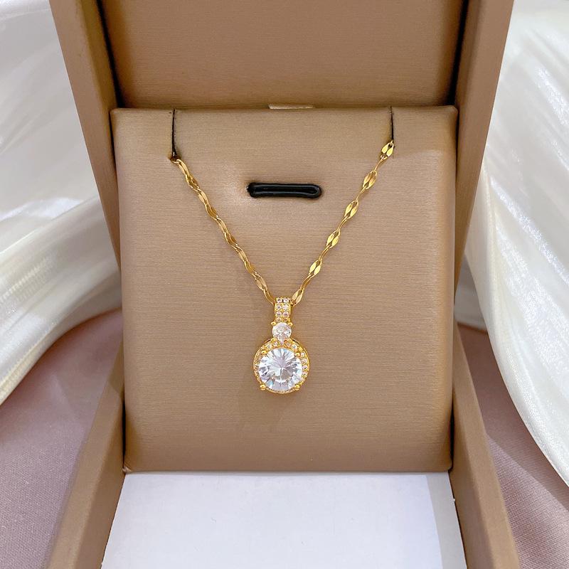Titanium Steel Luxury Diamond Gold Micro-Inlaid Necklace for Women - Trendy Clavicle Chain
