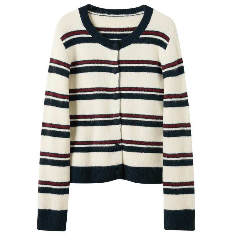 Sancai Women's Striped Knit Cardigan