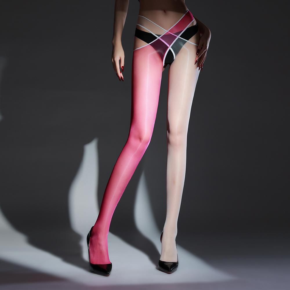 Sexy Damen Einzelne Strümpfe Dünn Transparent Durchsichtig Überkreuzt Offener Schritt Strumpfhosen Öl Glänzend Glänzend Strumpfhosen Dienstmädchen Strümpfe