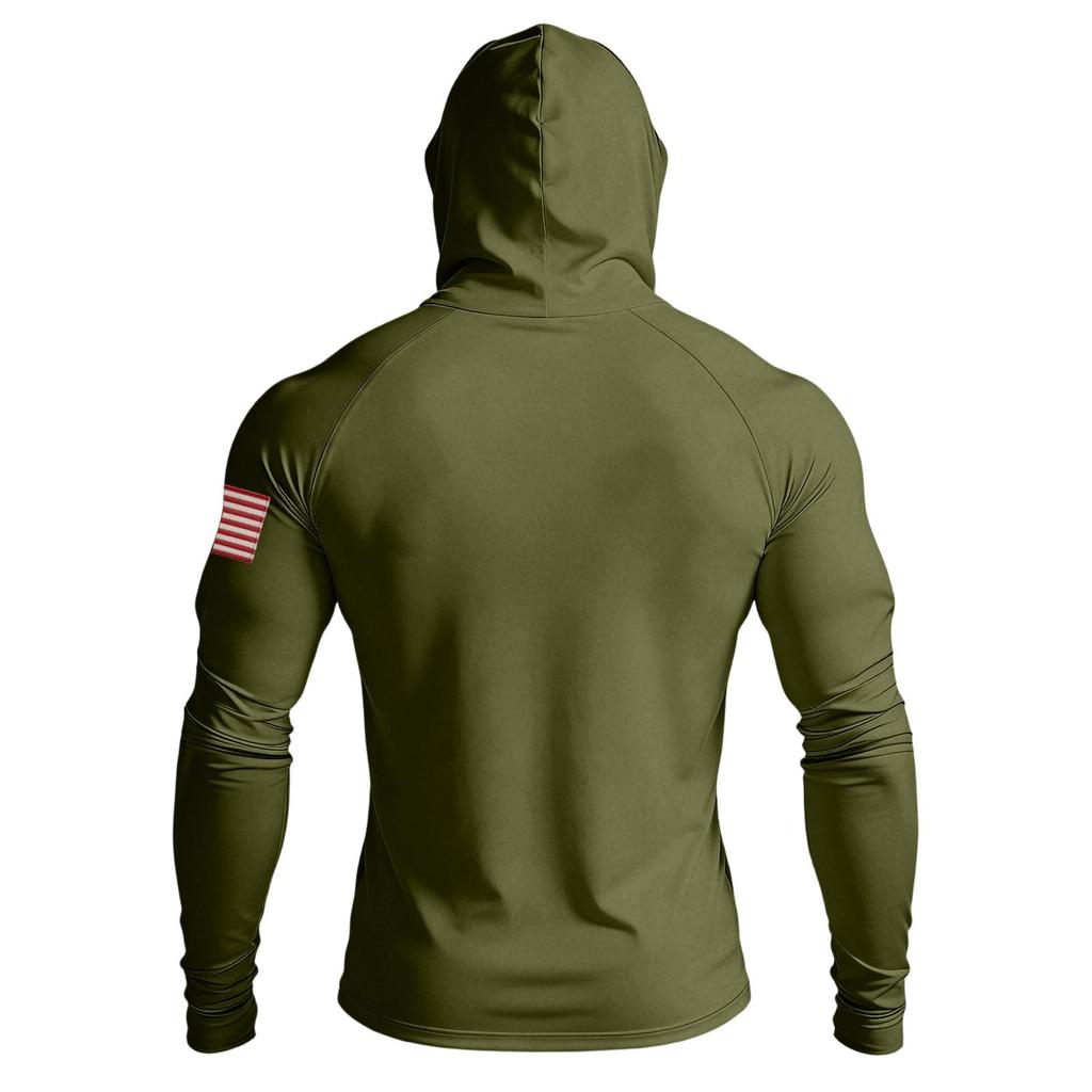 Men's Casual Raglan Sleeve Hooded Long Sleeve Sun Protection Shirt Lightweight Breathable Outdoor Activewear with Face Cover