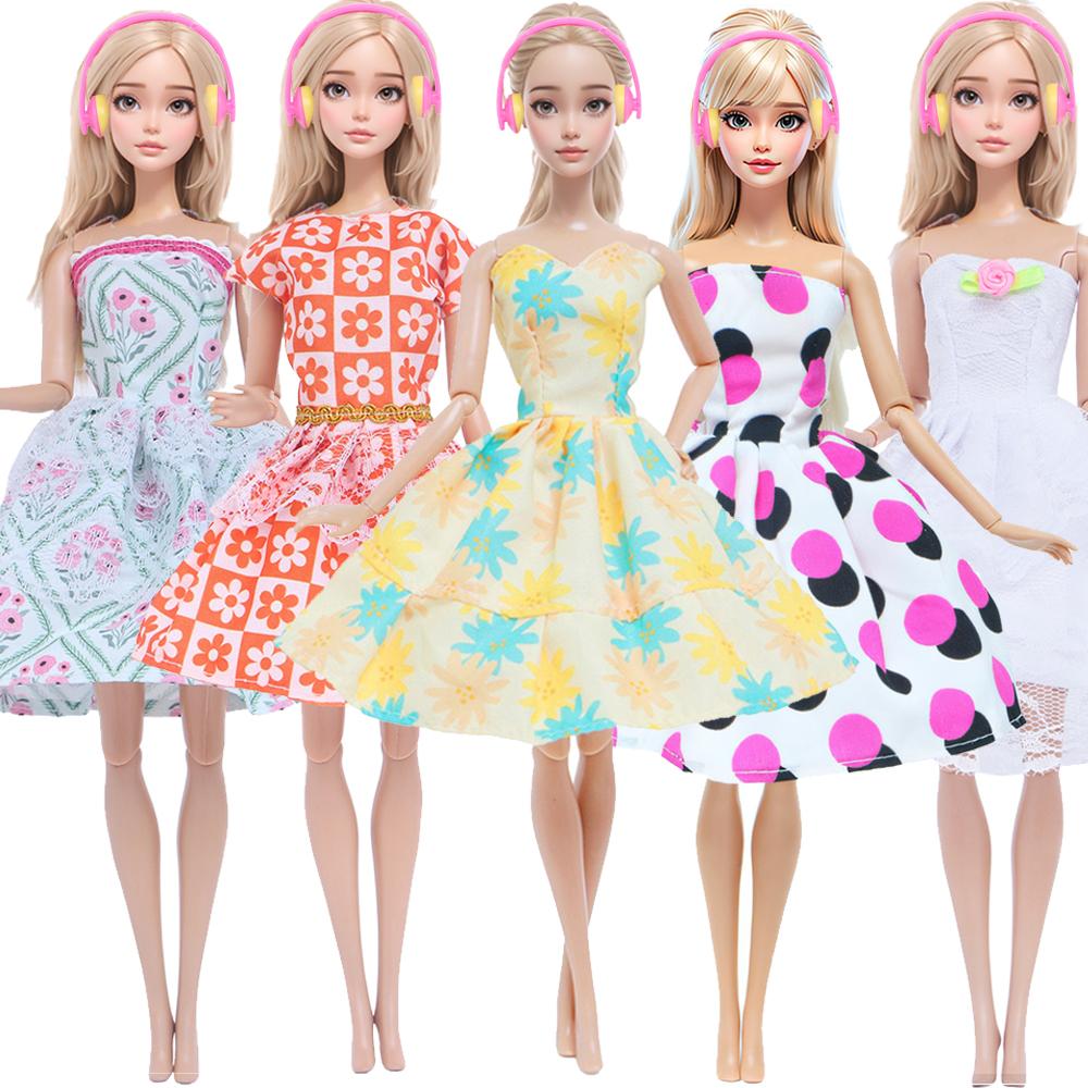 

10 Pcs/Set Doll Clothes and Accessories for Barbie Doll 30cm Doll 5 Outfit Dress + 5 Shoes Headwear Kids Toy Gift