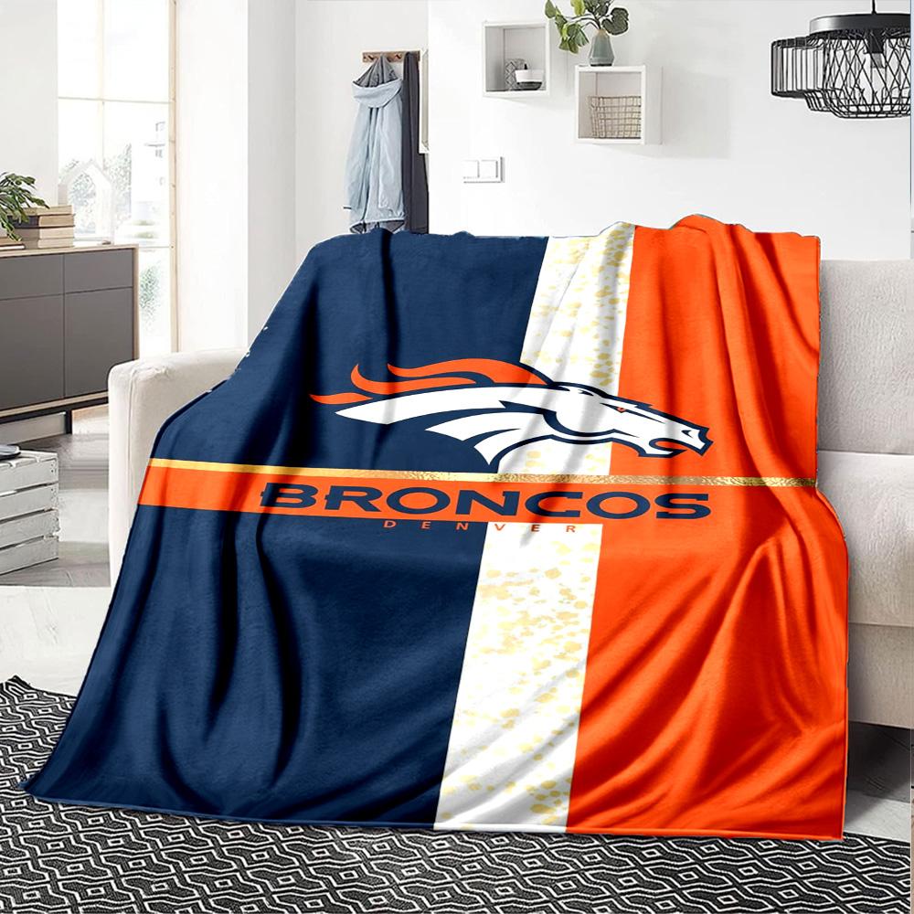 Denver Broncos Logo Print Flannel Blanket High Quality Warm Comfortable Cover for All Seasons Perfect for Gifts Home Decor