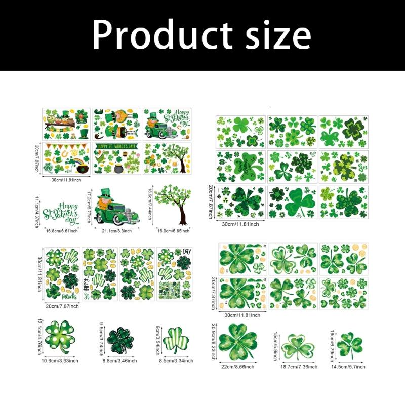PVC-dekal Klistermärken St Patrick's Day Dekorationer Klistermärken med Klöver Småfolk Design för Fönster Spegel Glasdörr Dekorer