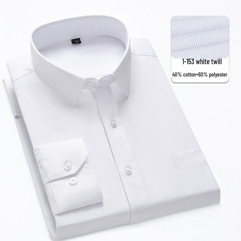 Herren Frühling Weiße Hemden - Lang-/Kurzarm, Gesticktes Logo, Professionelle Geschäftskleidung, 40% Baumwolle Einfarbig Arbeitskleidung