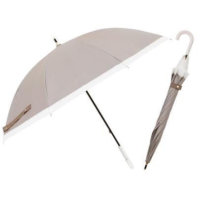 Ogawa Long UV Suitable for Sunny and Rainy Grosgrain Simple Gift for or Special LINEDROPS 57413 Women's Parasol, 99%+ Protection, Greige, Days,