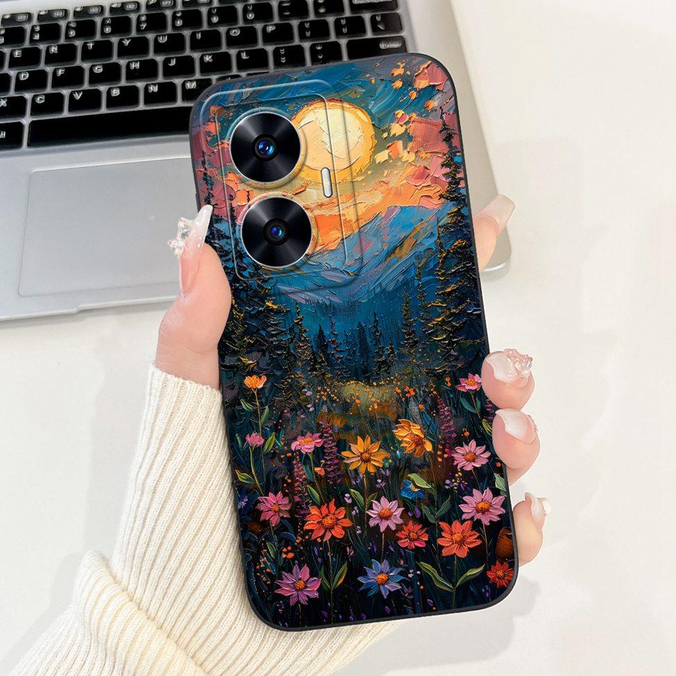 For Realme C55 Case RMX3710 Silicone Cute Cat Fashion Butterfly Flowers Love Painted Cover For Realme Narzo N55 Phone Case Funda