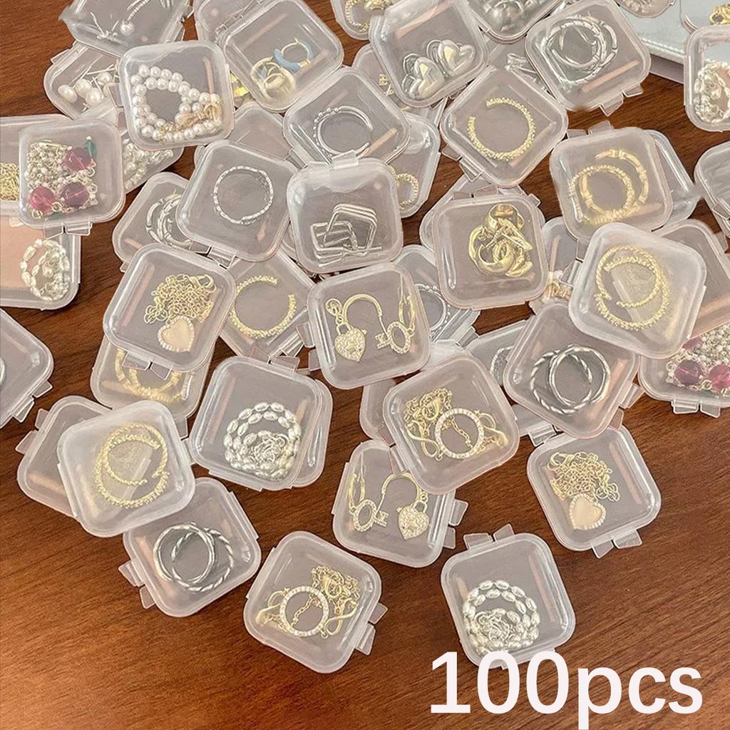 קופסת אחסון מרובעת מיני פלסטיק שקוף מכסה מתקפל קופסה קטנה לכדורים תכשיטים עגילים אבק אריזות אחסון קופסאות