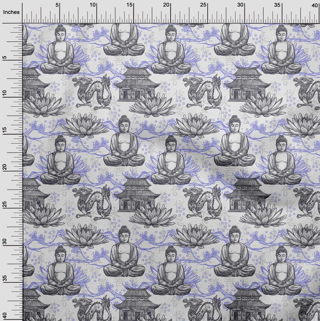 oneOone Cotton Flex Blue Fabric Asian Buddha Dress Material Fabric Print Fabric By The Yard 40 Inch