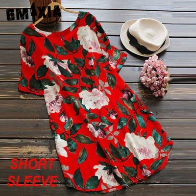 Women's Fashion Summer Spring Floral Print O-Neck Short Sleeve High Waist Casual Dresses