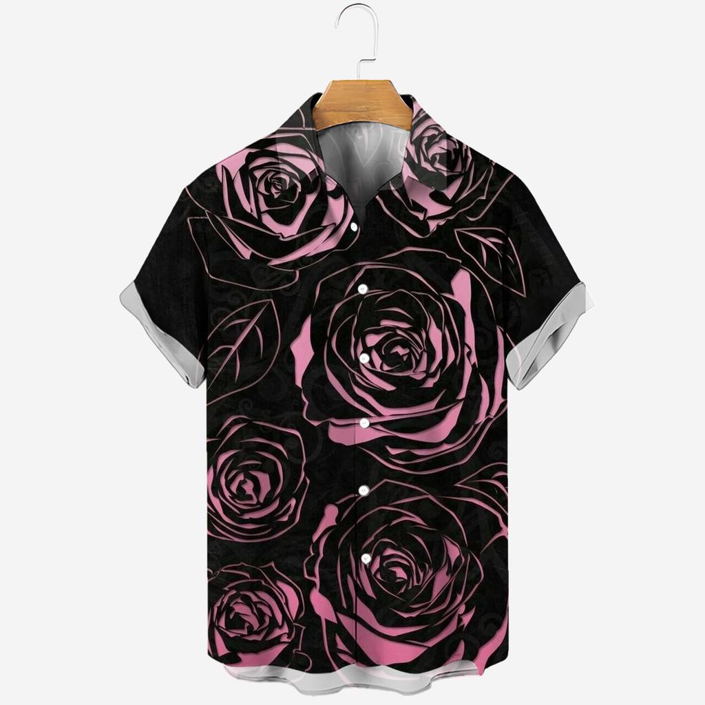 Hawaiian Short-sleeve Shirt for Men, Casual Vacation Style with Tropical Plant Pattern, Collared Men's Shirt