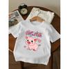 European Sizes Girls' Pink Piglet and Heart Print T-Shirt Short Sleeve Summer Top with "Oink Oink" Pattern, Casual Playful Outfit for Girls