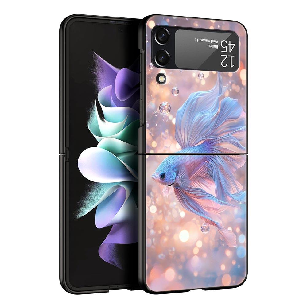 Goldfish Swimming Hard PC Phone Case For Samsung Galaxy Z Flip 7 6 5 4 Black Cover For Galaxy Z Flip 3 Foldable Shell Fundas Bag