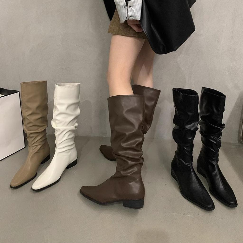 Heel but knee high knight boots western cowboy wind pile boots boots boots women's 2025 autumn and winter new