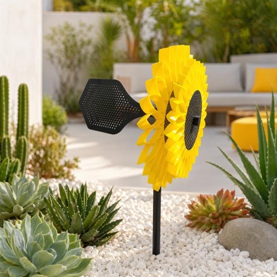 Sunflower Wind Spinner, Garden Stake Wind Catcher, Wind Driven Sunflower Spinner, Outdoor Decoration for Lawn Yard Patio