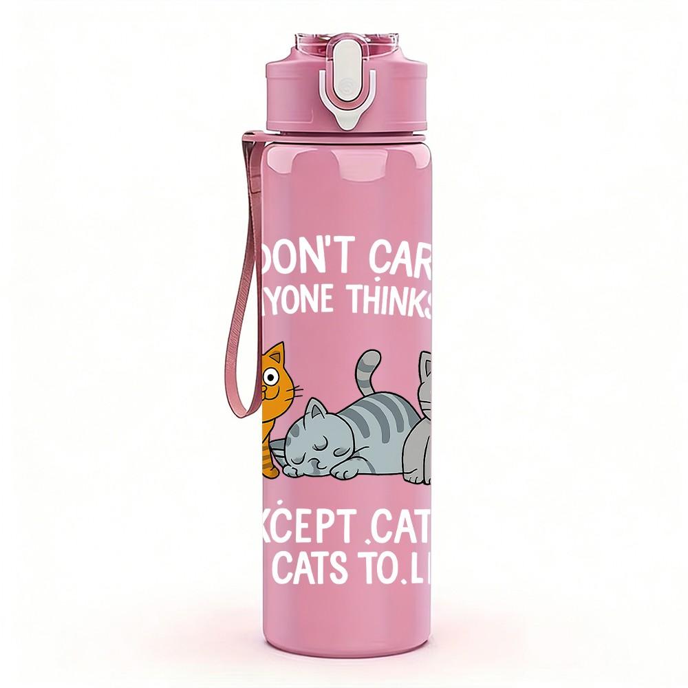 1PC Two Relaxed Cats Illustration 750ml Color Plastic Sports Water Bottle Leakproof Flip Straw Lid Suitable for Sports Office Home Use
