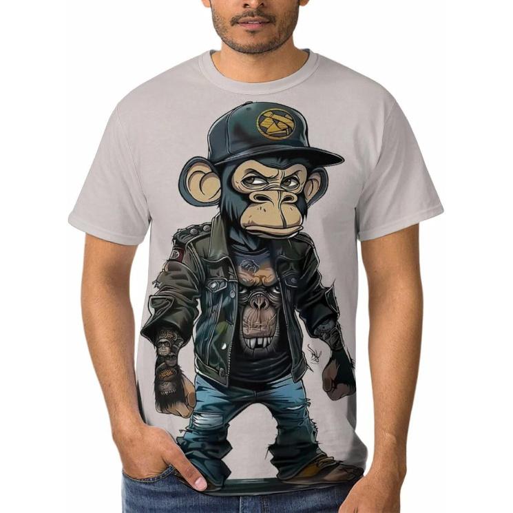 Herren Cooles Affen-Grafik-T-Shirt Tier-Thema Street Style Kurzarm-Top